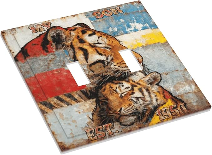Bvtewkhz Tiger Vintage 2 Gang Double Toggle Decorative Outlet Covers Light - Image 3