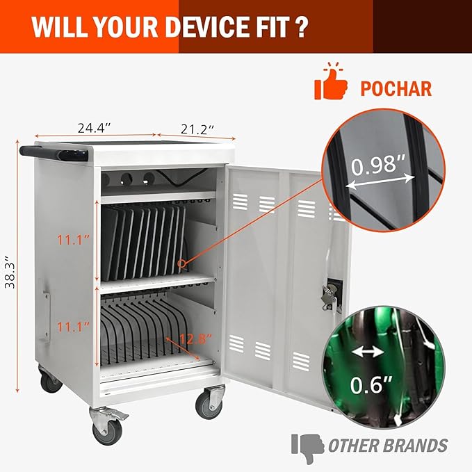 Aokleo 32 Devices Laptop Charging Cart, Tablet Storage Carts - Image 9