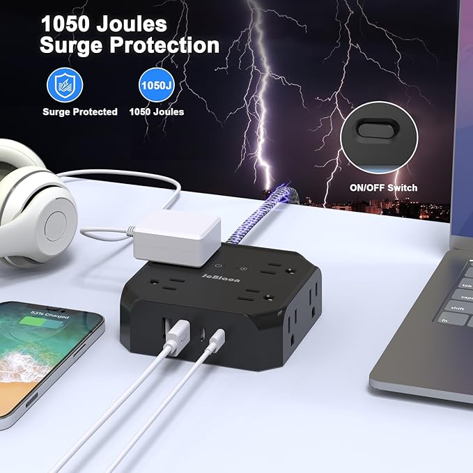 10FT Surge Protector Power Strip, Braided Extension Cord, 8 Outlets 4 USB Ports - Image 4