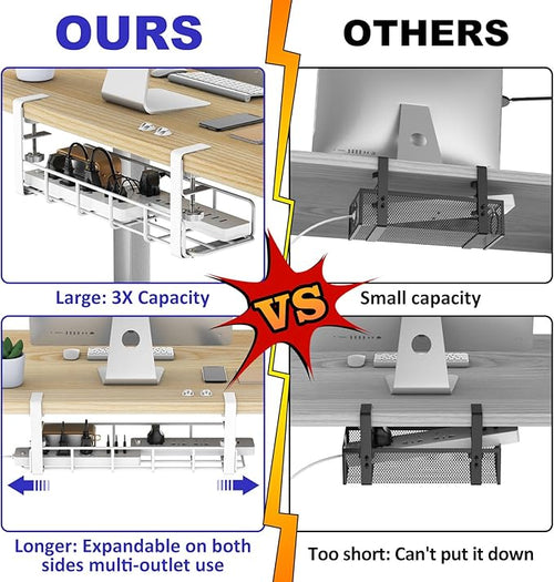 15.7” Under Desk Cable Management Tray, No Drill Steel Cable Tray Organizers - Image 2