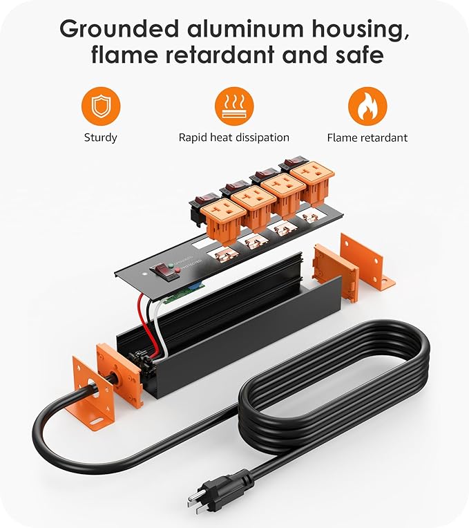 CCCEI Heavy Duty Surge Protector Power Strip 20 Amp Individual Switches. 25FT - Image 6