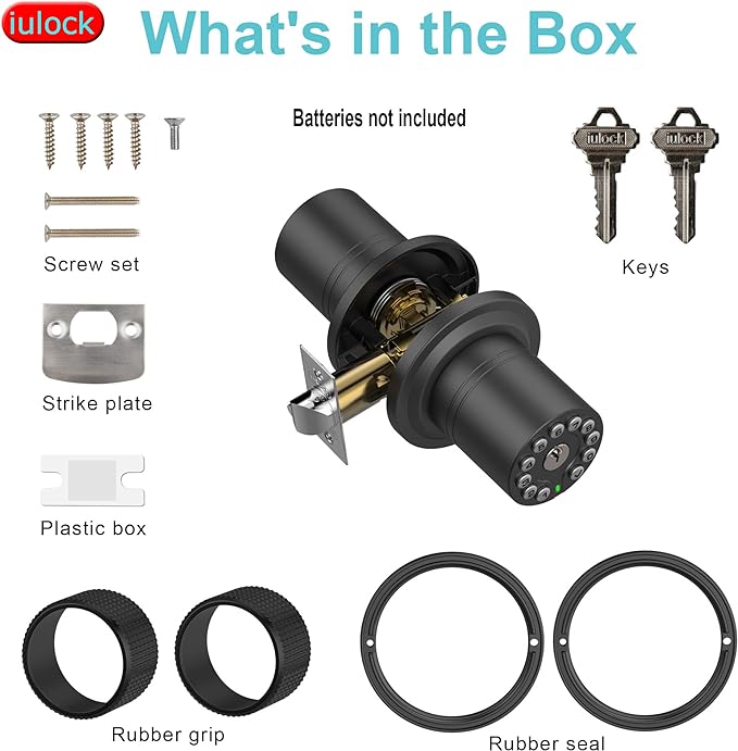 iulock Smart Door Knob with Keypad and Key, Keyless Entry Door Lock with Rubber - Image 5