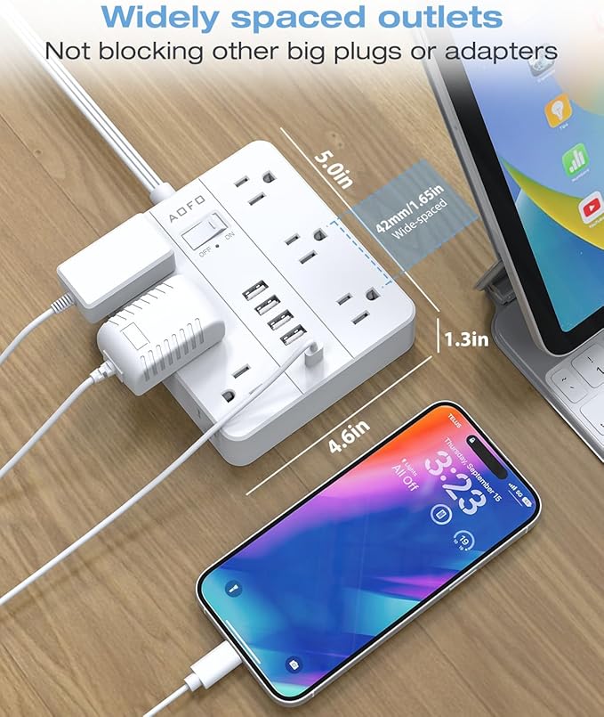 AOFO 10FT Surge Protector Power Strip, 12 AC Outlets - Image 3