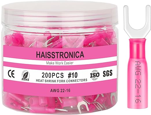 haisstronica 200PCS Heat Shrink Fork Spade Connectors #10 Waterproof Marine by HAISSTRONICA