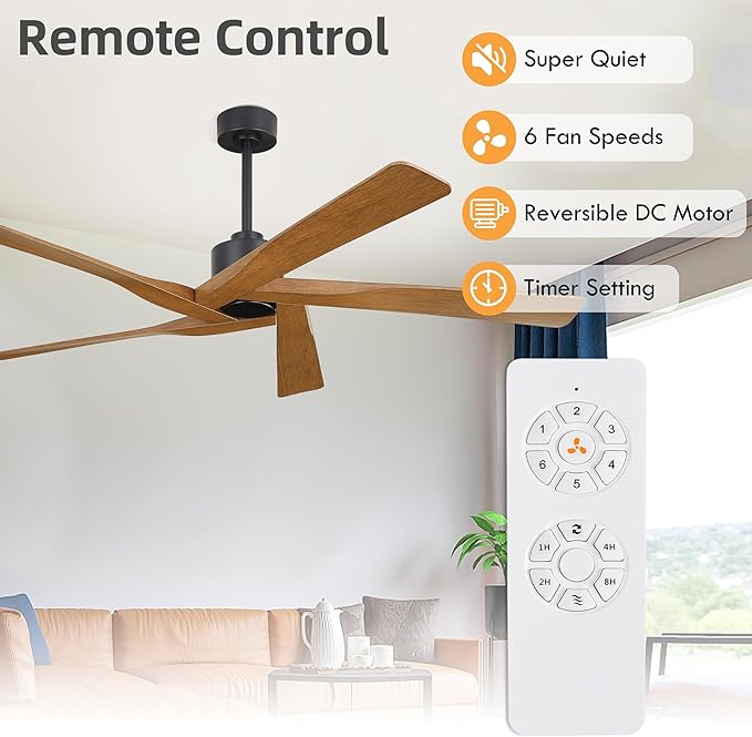 WINGBO 64" ABS DC Ceiling Fan No Light, 5 Blade ABS Plastic Ceiling Fan - Image 2