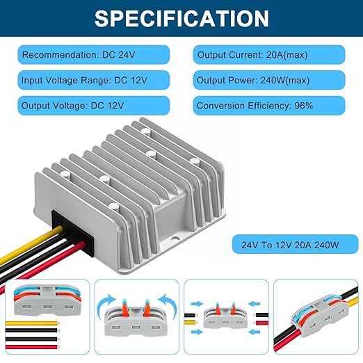 12V 240W DC-DC Converter Voltage Regulator, Step Down 24V to 12V 20A, - Image 2