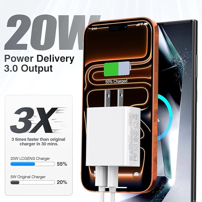 USB C Wall Charger Block 20W, iPad Pro, AirPods Pro, Samsung Galaxy - Image 2