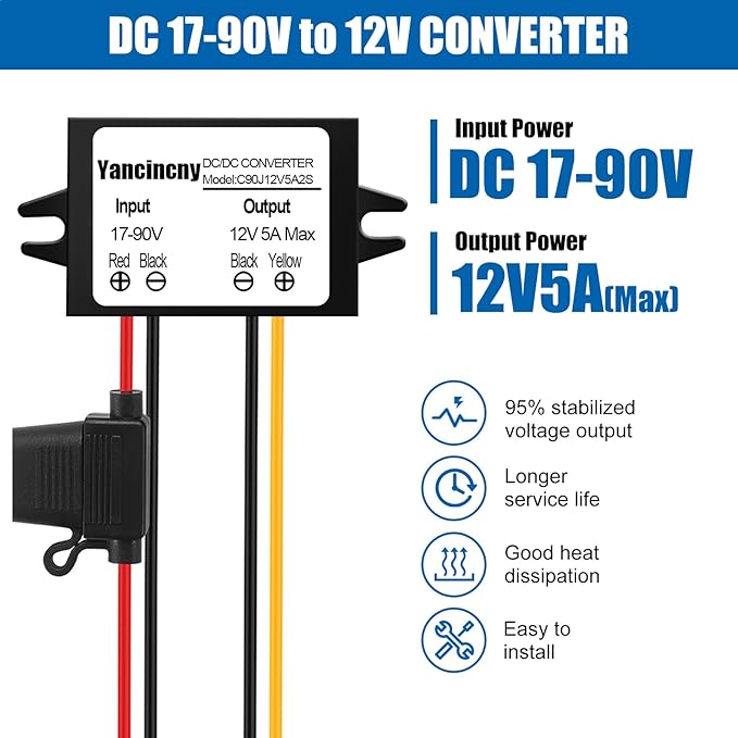 Yancincny DC 24V 36V 48V 60V 72V 84V 90V Step Down to 12V 5A 60W Converter - Image 2