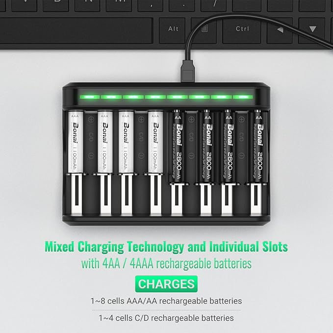 BONAI AA AAA Rechargeable Batteries Charger Set, 4 Pack 2800mAh AA and 4 Pack - Image 2