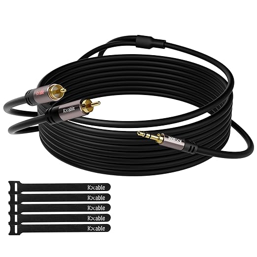 Kxable 3.5mm to RCA Cable 100FT, 2 Male RCA to Aux Stereo Audio Adapter by Kxable