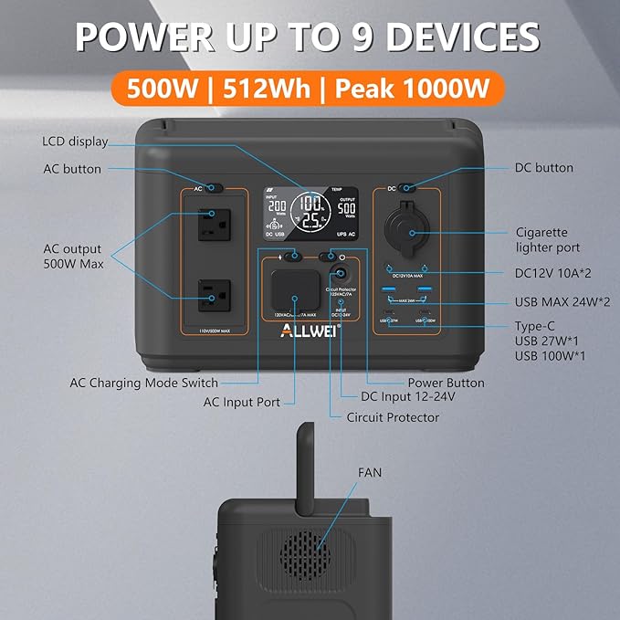 ALLWEI 500W Solar Generator - Image 7