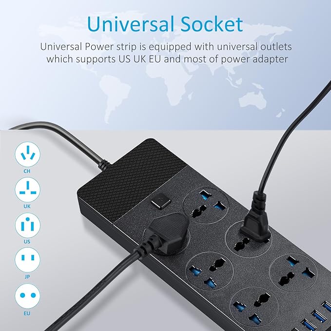 Universal Power Adapter, Jumpso 3000w Power Strip - Image 3