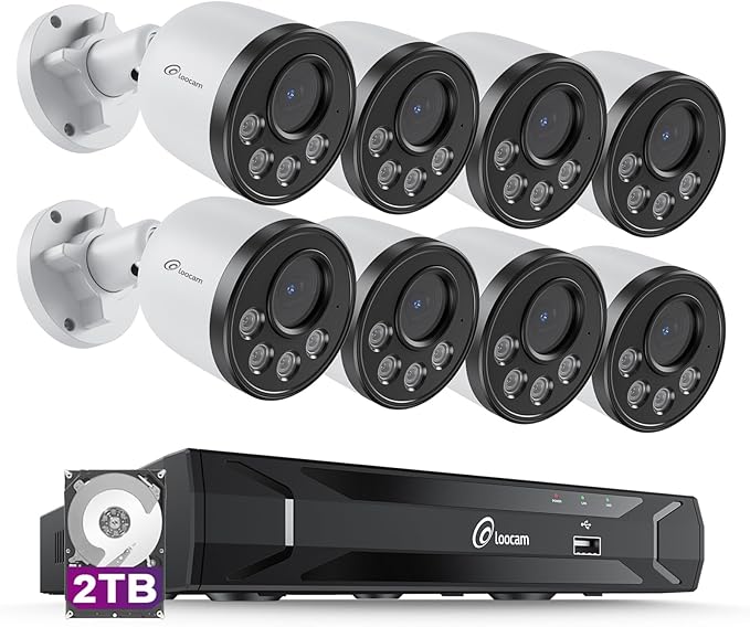 Loocam 8CH PoE Security Camera System 2TB HDD, 4MP Wired Bullet PoE IP Cameras by Loocam