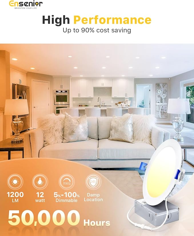 Ensenior 12 Pack 6 Inch LED Recessed Ceiling Light, 5000K Daylight, 1050LM 12W - Image 2