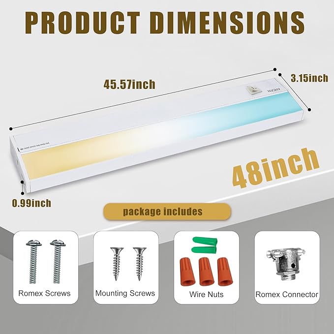 Ansen Hardwired Under Cabinet Lighting, 48in 26W LED Light - Image 7