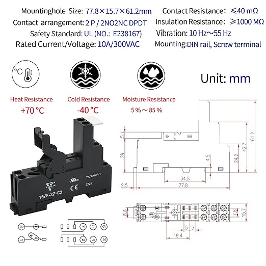 24 Volt Relay with Test Button Miniature 8Amp DPDT with Led Indicator Light and - Image 5