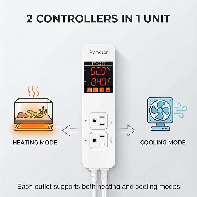 Pymeter Digital Temperature Controller Dual Probe Reptile Thermostat Controlled - Image 2