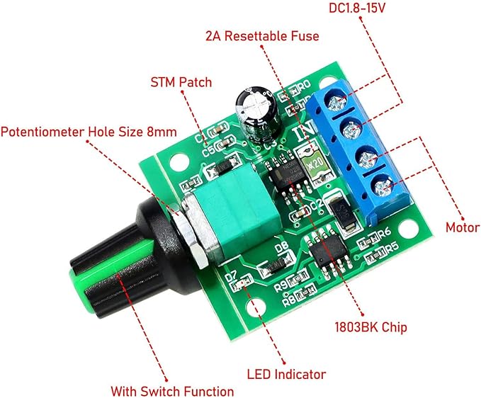 Gebildet 6pcs PWM Low Voltage Motor Speed Controller DC 1.8V/3V/5V/6V/12V 2A - Image 3