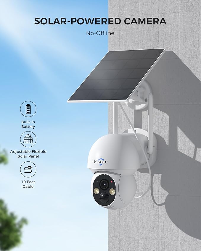 Hiseeu Solar Wireless Security Camera Outdoor, 2.4G & 5G WiFi, Color Night - Image 2