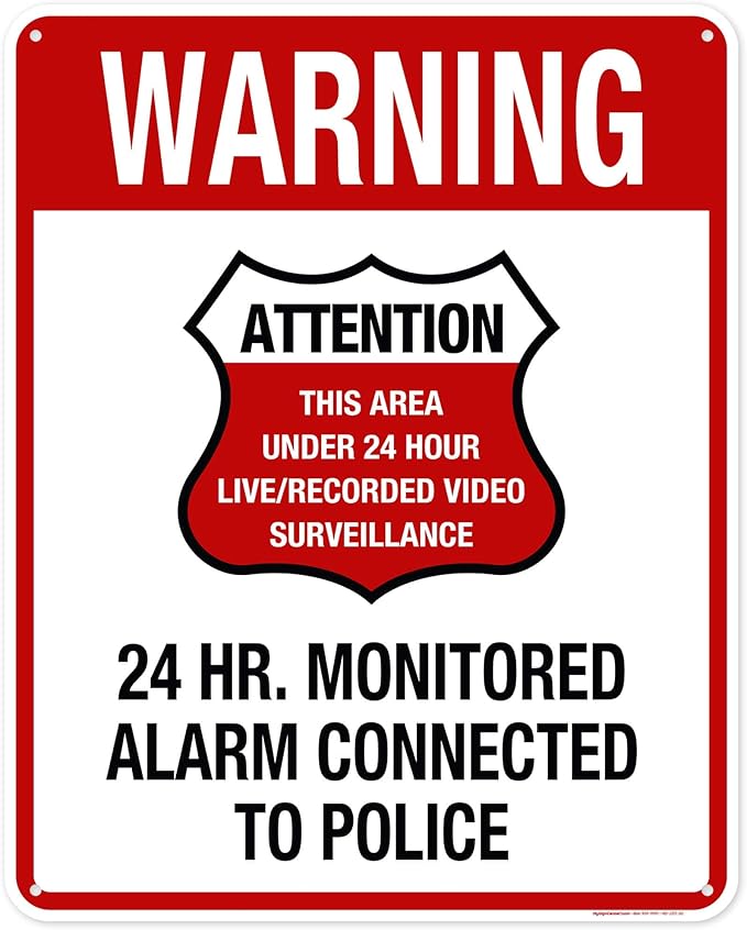 Warning 24 HR. Monitored Alarm Connected To Police Sign, 24x30 Inches, 55 mil by MySignCenter