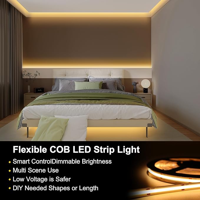 Pandery COB LED Strip Lights Warm White, 24V Dimmable led Light Strip KIT - Image 2