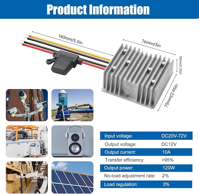Yancincny 10A 120W 12V Golf Cart 24V 36V 48V 72V to 12V DC Converter Voltage - Image 7