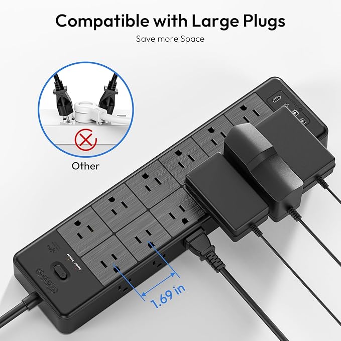 24 Widely Outlets Extension Cord 10 Ft NTONPOWER 15A/1875W Power Strips - Image 5