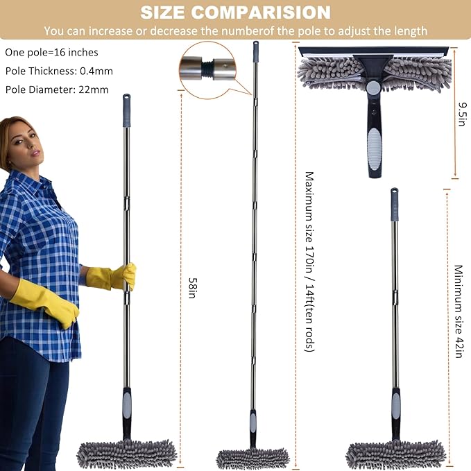 20+ Feet Reach 2 in 1 Window Washing Squeegee & Duster - Image 4