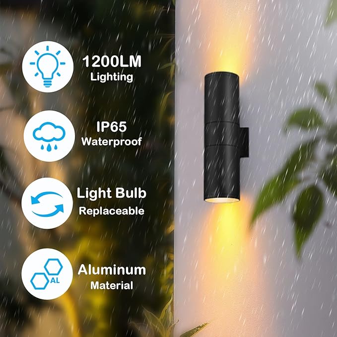 wowlite RGB Up Down Outdoor Wall Lights 2 Pack, 1200LM Smart Cylinder Outdoor - Image 7