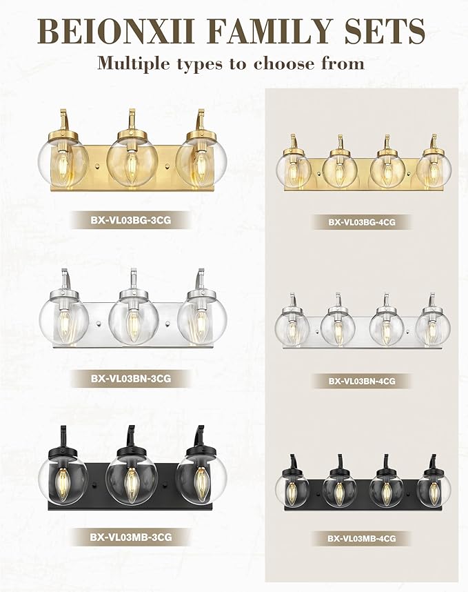 Beionxii Brushed Nickel Bathroom Light Fixtures, 3-Light Bathroom Vanity Light - Image 8