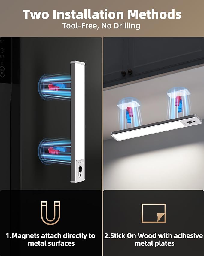 EZVALO 3 Pack Under Cabinet Lighting, Rechargeable Motion Sensor Light - Image 6