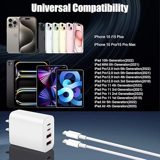 USB C Charger for iPhone 15, 4-Port Fast iPhone 15 Wall Charger Block, 10FT USB - Image 3