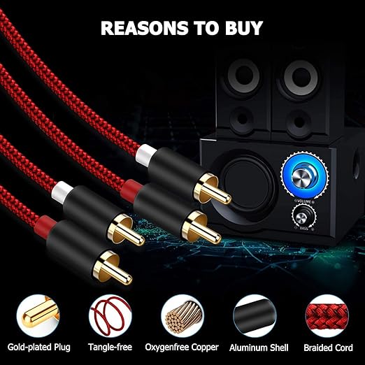 Goalfish RCA Cable, 2-Male to 2-Male RCA Audio Cord Stereo Subwoofer Cable - Image 5
