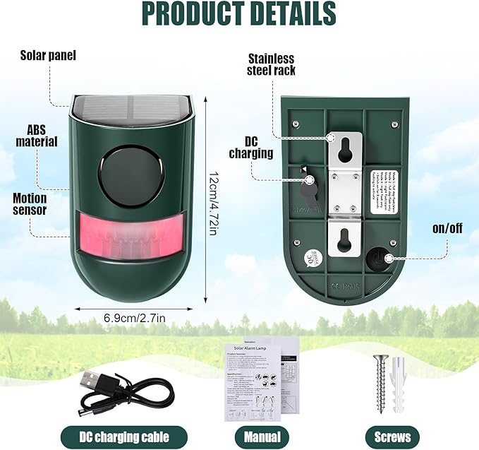 Qualirey 6 Pack Solar Sound and Light Alarm Motion Sensor 129db Outdoor - Image 2
