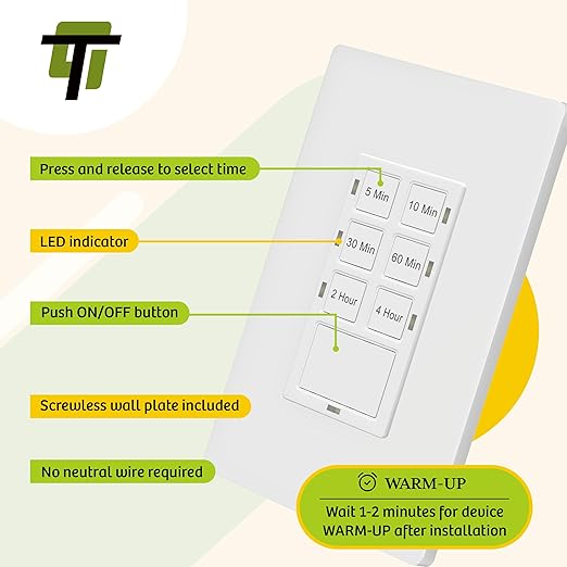 TG 4 Hour No Neutral Wire Countdown Timer Switch, 5-10-30-60 Min, 2-4 Hour - Image 5
