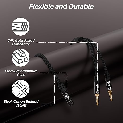 Kxable 1/8 Inch TRS Stereo Y Splitter Cable 1.5FT, 3.5mm Female to 2-Male - Image 7