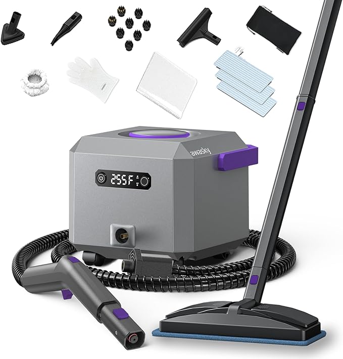 awasky Canister Steam Cleaner: 50-Sec Heat-Up, 0.6 Gal Tank Refill Anytime by awasky