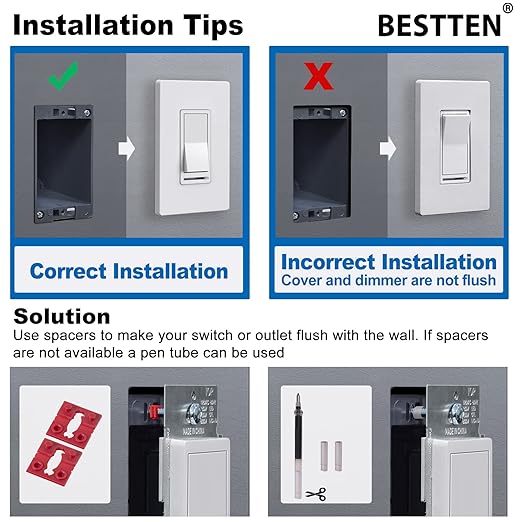 BESTTEN 2 Pack Almond Dimmer Wall Light Switch, Compatible - Image 9