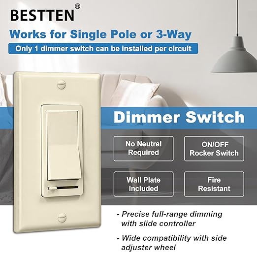 BESTTEN 2 Pack Almond Dimmer Wall Light Switch, Compatible - Image 3