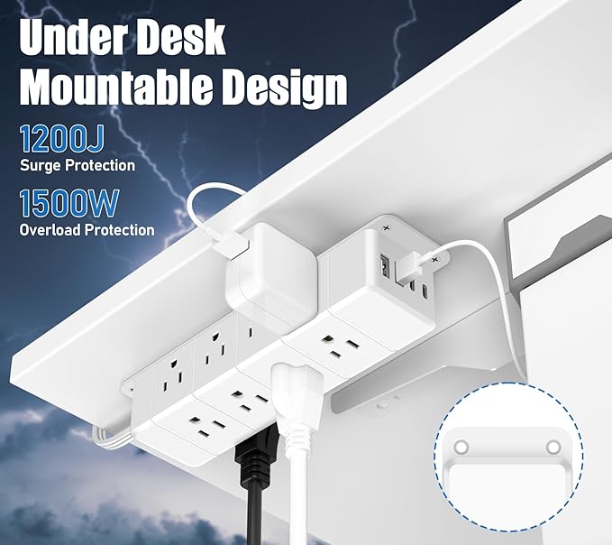 45W USB-C Fast Charging Under Desk Power Strip, 12 Outlet Mountable Power Strip - Image 4