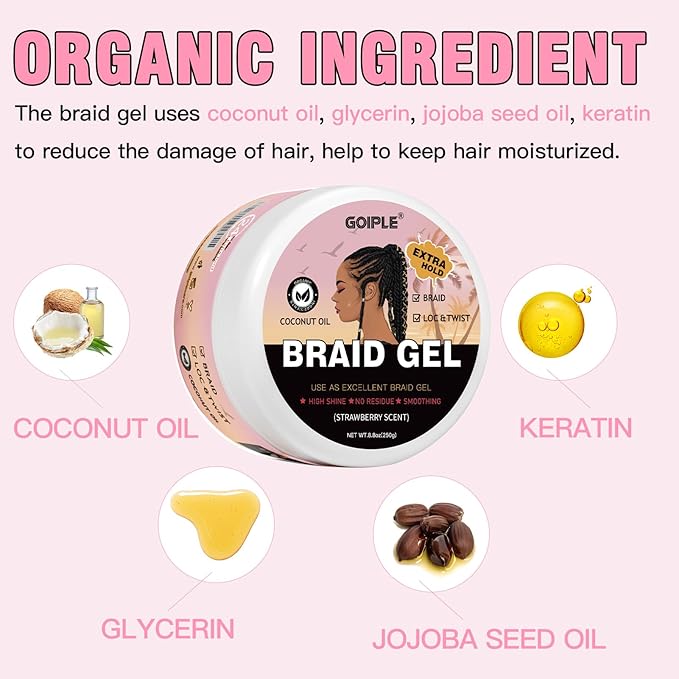 Braid Gel Good for Twist, Edge No Flake Extra Hold High Shine Braiding Gel & - Image 2