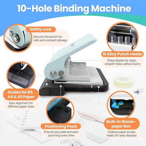 10-Hole Binding Machine for Planners, Metal Punch Loose Leaf Tool 26 Holes for - Image 2
