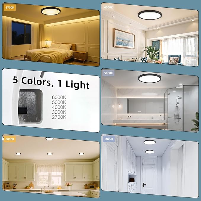 TOPELER Black LED Flush Mount Ceiling Light, 12inch Dimmable Round Ceiling Light - Image 3