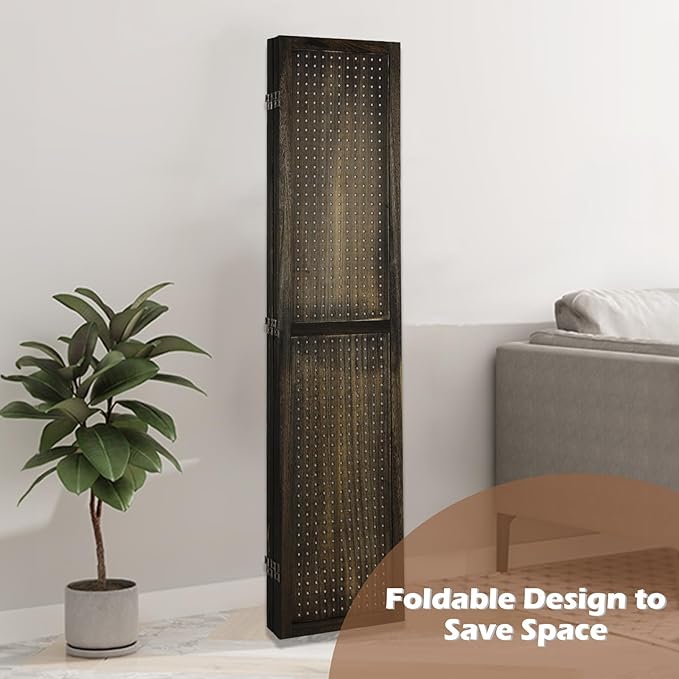 ECOMEX 6 Panel Room Divider, 5.6Ft Pegboard Display Wooden Room Divider Folding - Image 8