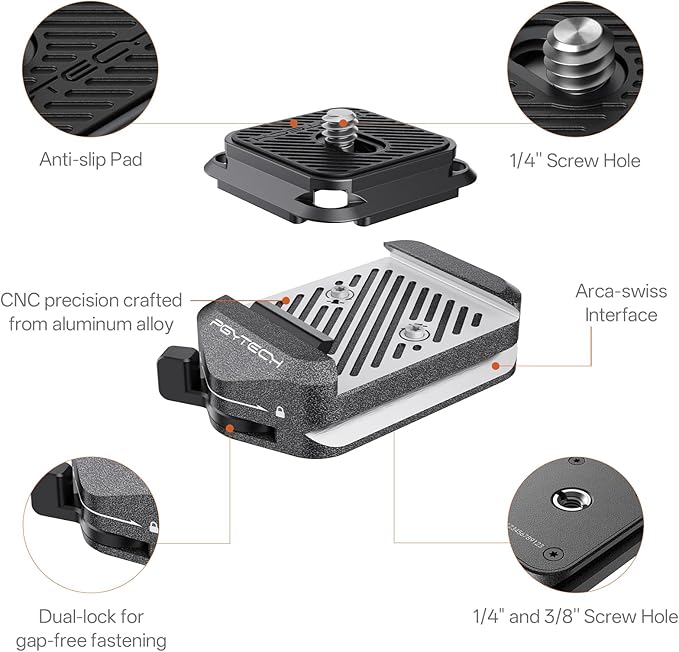 PGYTECH Quick Release Plate & Clamp V2, Arca Swiss Plate Camera Mount Adapter - Image 2