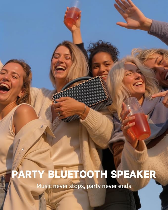 DINDIN Portable Bluetooth Speaker： 80W, 20H Playtime, Wireless Big Wood Boombox - Image 4