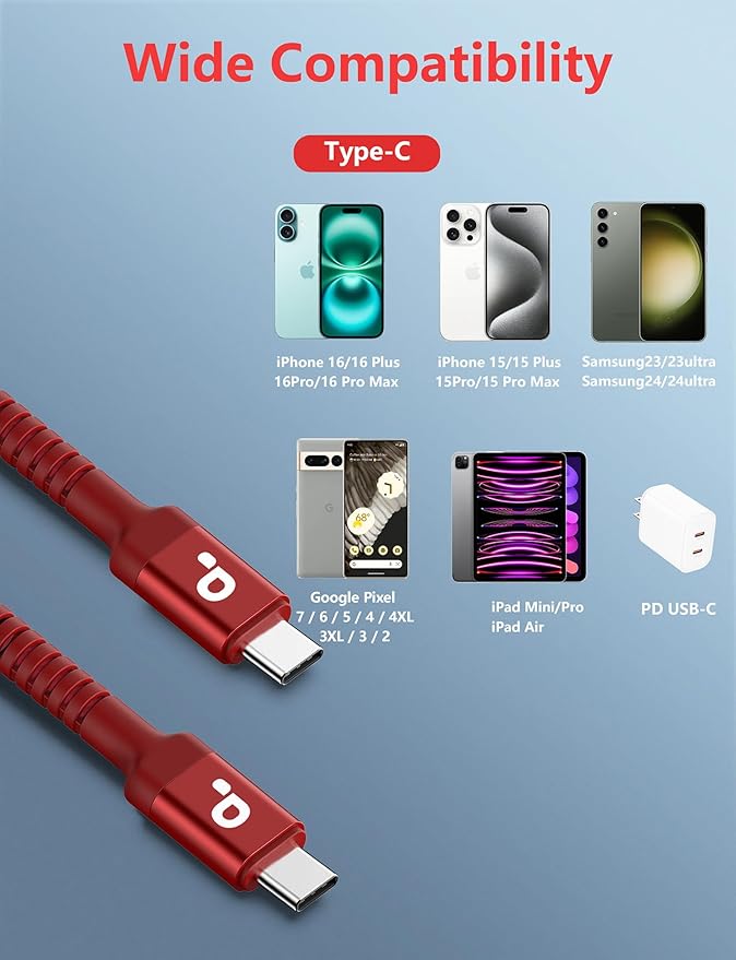 USB C to C Cable 10FT, Long Type C Fast Charging Cable Nylon Braided USBC - Image 8