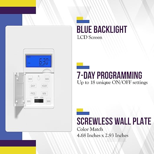 Enerlites 7 Days Digital in-Wall Programmable Timer Switch - Image 2