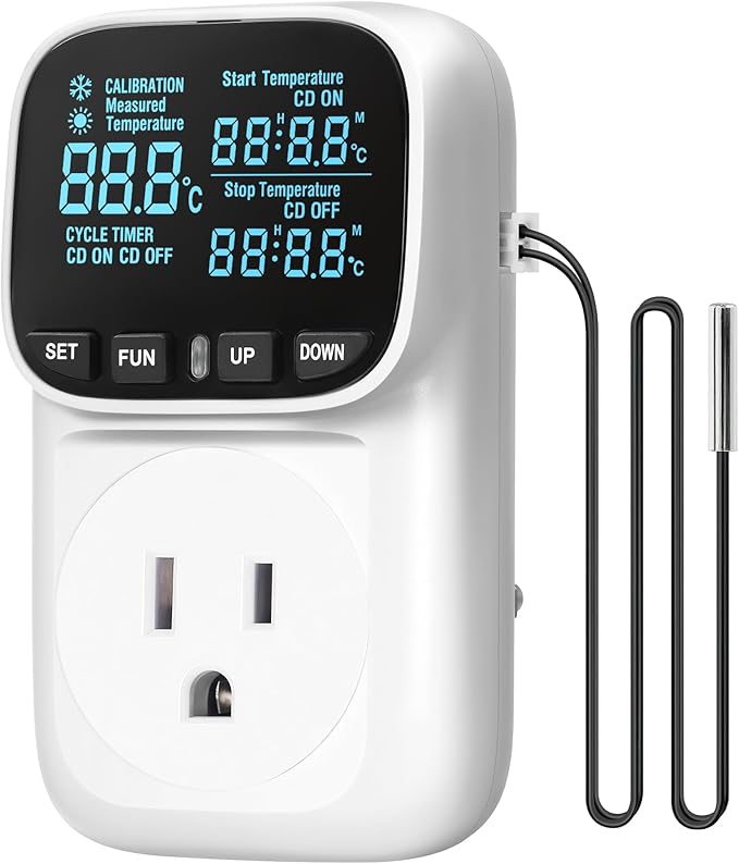 WILAWELS Digital Temperature Controller Outlet, 15A/1800W Heavy Duty Thermostat by Wilawels