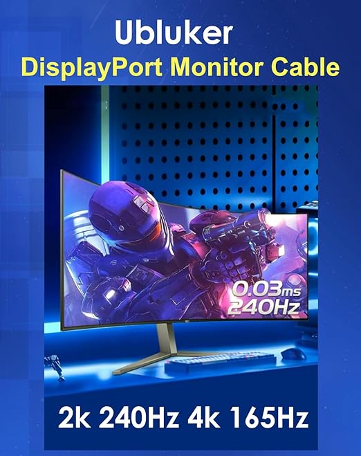 Ubluker 10K 8K DisplayPort 2.1 Cable 54Gbps 16.4 FT, Certified DP to DP Cord 4K - Image 4